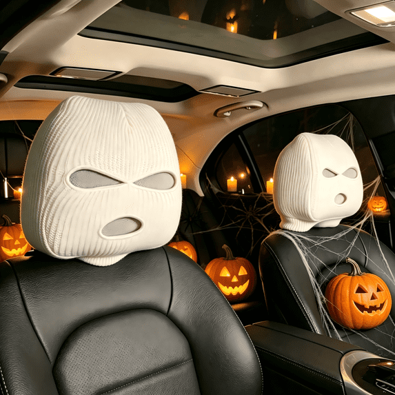 1 PCS Car Headrest Cover, Personalized Funny Car Seat Full Face Mask, Ski Mask Wrap Protection for Auto Front Seat Rest Decoration, Universal Interior Car Accessories