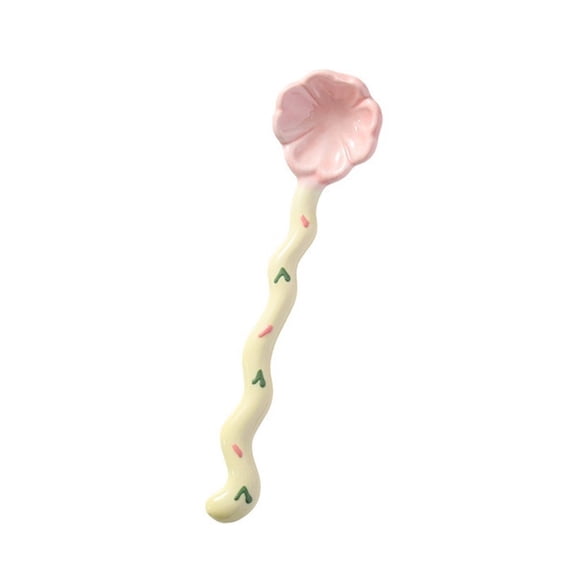 1 PCS Ceramic Long Handle Spoon, Cute Flower Shaped Spoons, Espresso Spoons, Coffee Spoon,Dessert Spoon, Ice Cream Spoons, Tea Spoons