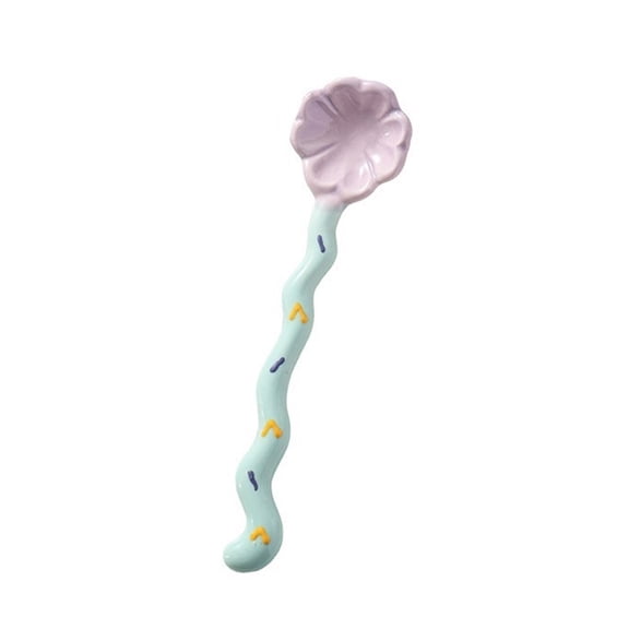 1 PCS Ceramic Long Handle Spoon, Cute Flower Shaped Spoons, Espresso Spoons, Coffee Spoon,Dessert Spoon, Ice Cream Spoons, Tea Spoons