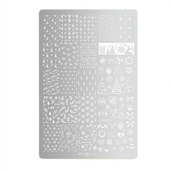 1 PCS Christmas Nail Stamping Plate, Create Beautiful Reindeer, Snowman, Snowflake & Xmas Tree Designs, Nail Art Stencils for Salon Quality Manicures