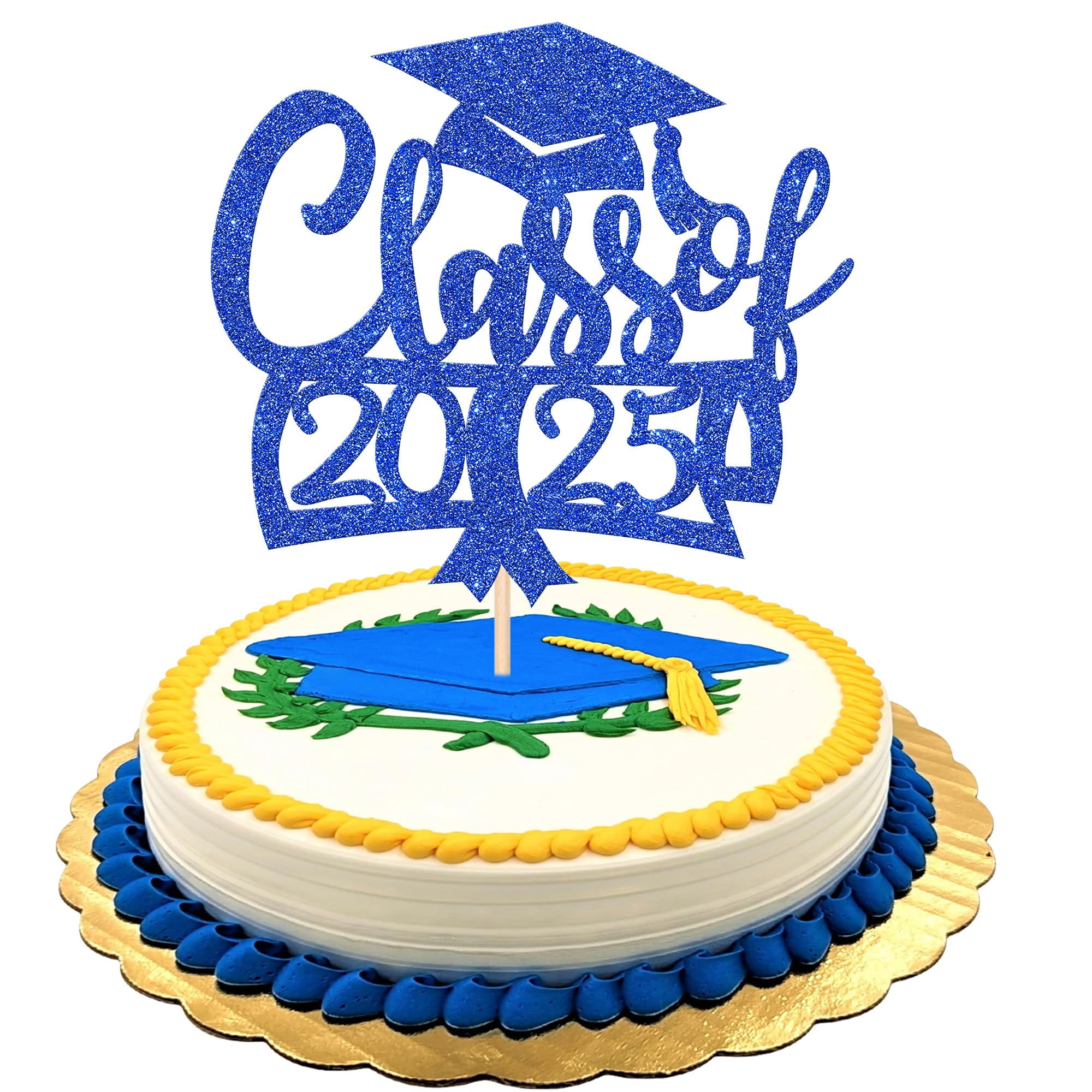 Class Of 2024 Graduation Cake Topper - Black & Blue Glitter Grad Cap Decoration With Pick - View #7