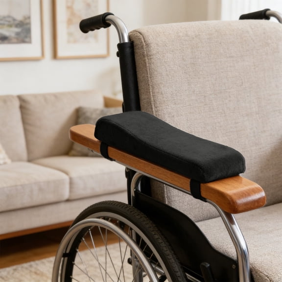 1 PCS Comfort Velvet Wheelchair Arm Pads - Memory Foam Arm Rest Cover for Desk, Gaming Chair, Office Transport Chair （Black）