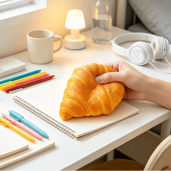 1 PCS Croissant Squishies Bread, Slow Rising PU Squishy for Anxiety Relief, Realistic Fake Pastry Food Prop, Office Desk Ornament, Home Holiday Display Collectible, 6.3 Inch