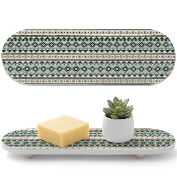 1 PCS Diamond Strips Water Absorbent Diatomite Coasters Abstract Rustic Vintage Boho Green Beige Farmhouse Non-silp Diatomite Stone Sink Tray with Grooved Design for Bathroom Kitchen Counter 12x4in