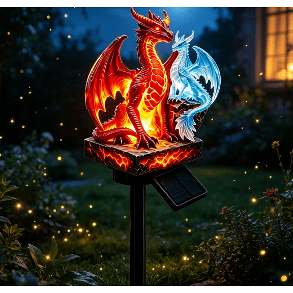 1 PCS Dragon Legacy Golden Ember Edition Solar Garden Light, Hand-Painted Golden Accent Dragon Solar Figurine, Collectible Fantasy Garden Decor Statue(Double Dragon)