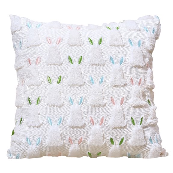 1 PCS Easter Throw Pillow Covers 18x18, White Rabbit Bunny Cute Decorative Pillow Cases Soft Plush Fur Wool Couch Cushion Case for Couch Bed Sofa Living Room Home Decor