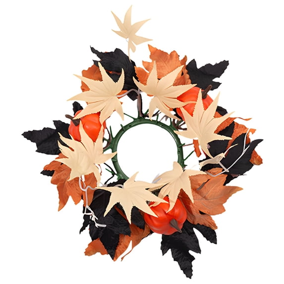1 PCS Fall Halloween Wreath,Candle Rings Wreath,Mini Wreath Pillar Candle Holder, Table Centerpiece Cabinets Wreath,for Thanksgiving Farmhouse Autumn Party Home Window Indoor Decoration