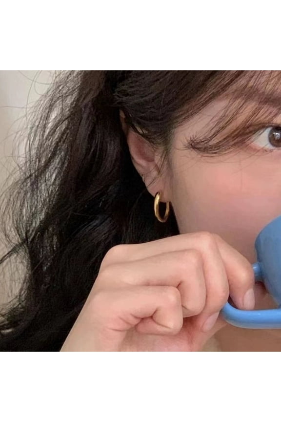 1 PCS Fashion Simple Classic Smooth Plain Hoop Earrings Stacked Retro Unisex 2 Options Gifts for Women