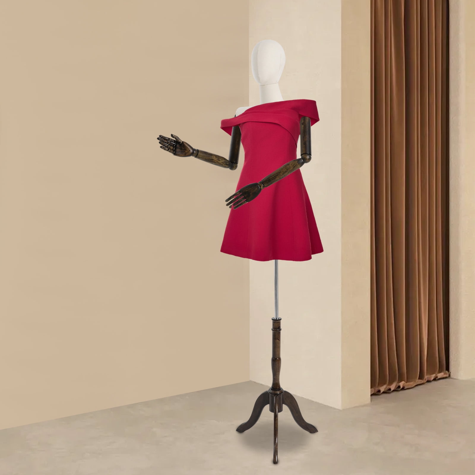 1 PCS Female Mannequin, Clothing Display Model Body Stand with Head, Female Mannequin with Triangular Base(Beige, Dark Brown), Adjustable Height: About 155-200cm/61.02-78.74in