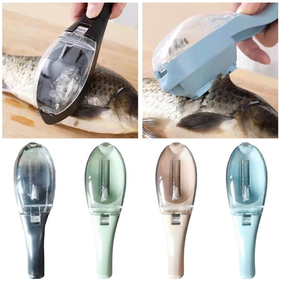 1 PCS Fish Scale Scraper with Lid, Clear Cover No-Mess Descaler Tool, Ergonomic Handle Fish Scale Remover for Kitchen Seafood Preparation,Blue