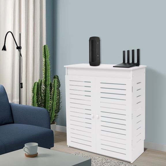 1 PCS Floor Standing Router Storage Box, Router Storage Cabinet, Power Strip and Cable Management Hider Organizer