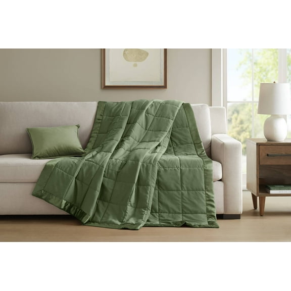 1 PCS Full/Queen Lightweight Down Alternative Blanket with Satin Trim Green