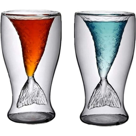 1 PCS Glitter Wine Glass Transparent Coffee Cup Milk Whiskey Tea Beer Creative Heat Resistant Double Wall Blue Tail Cup