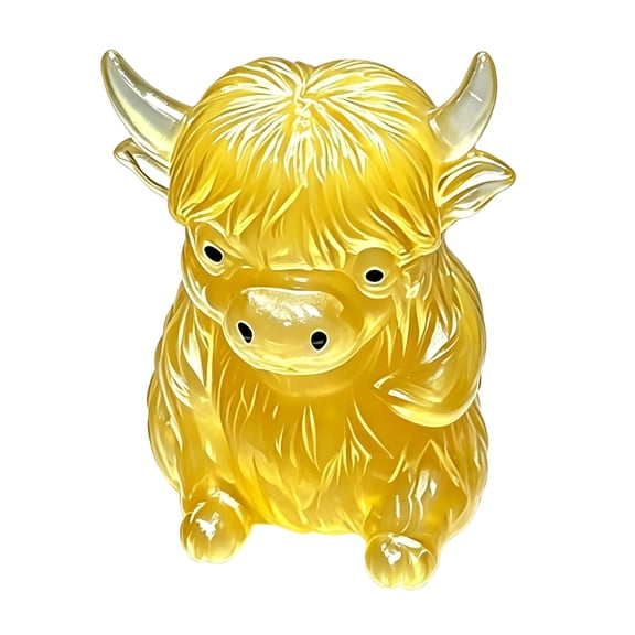 1 PCS Glow-in-the-Dark Highland Cow Ornament, Cute Resin Luminous Mini Highland Cow Figurine, Adorable Animal Statue Decor for Home Desk Bedroom Shelf Nightstand(Yellow)