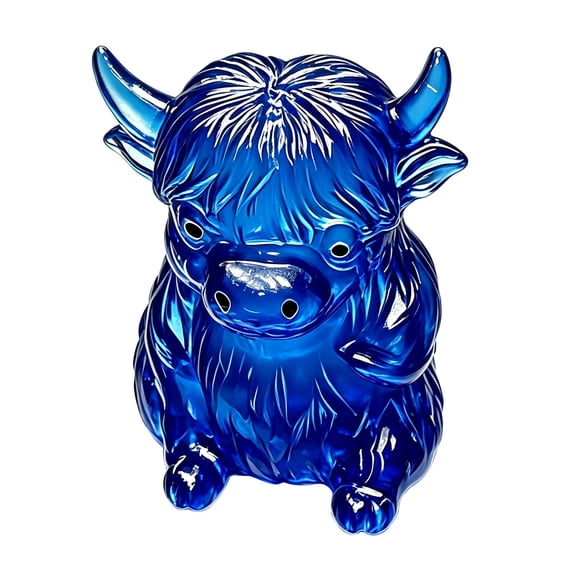 1 PCS Glow-in-the-Dark Highland Cow Ornament, Cute Resin Luminous Mini Highland Cow Figurine, Adorable Animal Statue Decor for Home Desk Bedroom Shelf Nightstand(Blue)