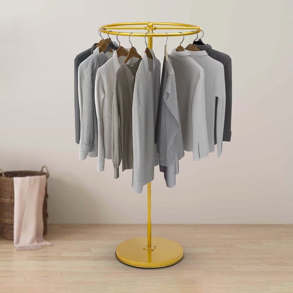 1 PCS Gold Round Garment Rack, Floor Standing Rotatable Clothing Rack, Portable Retail Display Stand, 20kg/44.09 lbs Load-bearing Capacity