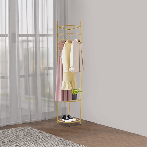1 PCS Golden Coat Rack, Corner Clothing Rack, 10kg/22.05lbs Load-bearing Capacity Freestanding Garment Rack, For Corridors, Entrances, Bedrooms, Living Rooms, Offices To Store Clothes, Shoes, Bags