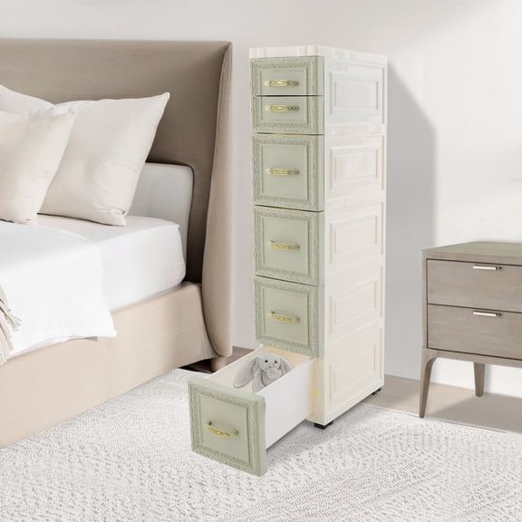 1 PCS Green Slim Storage Organizer, Narrow Storage Cabinet with Movable Wheels, Slim Bathroom Storage Cabinet, 18*32*84cm/7.1*12.6*33.1in