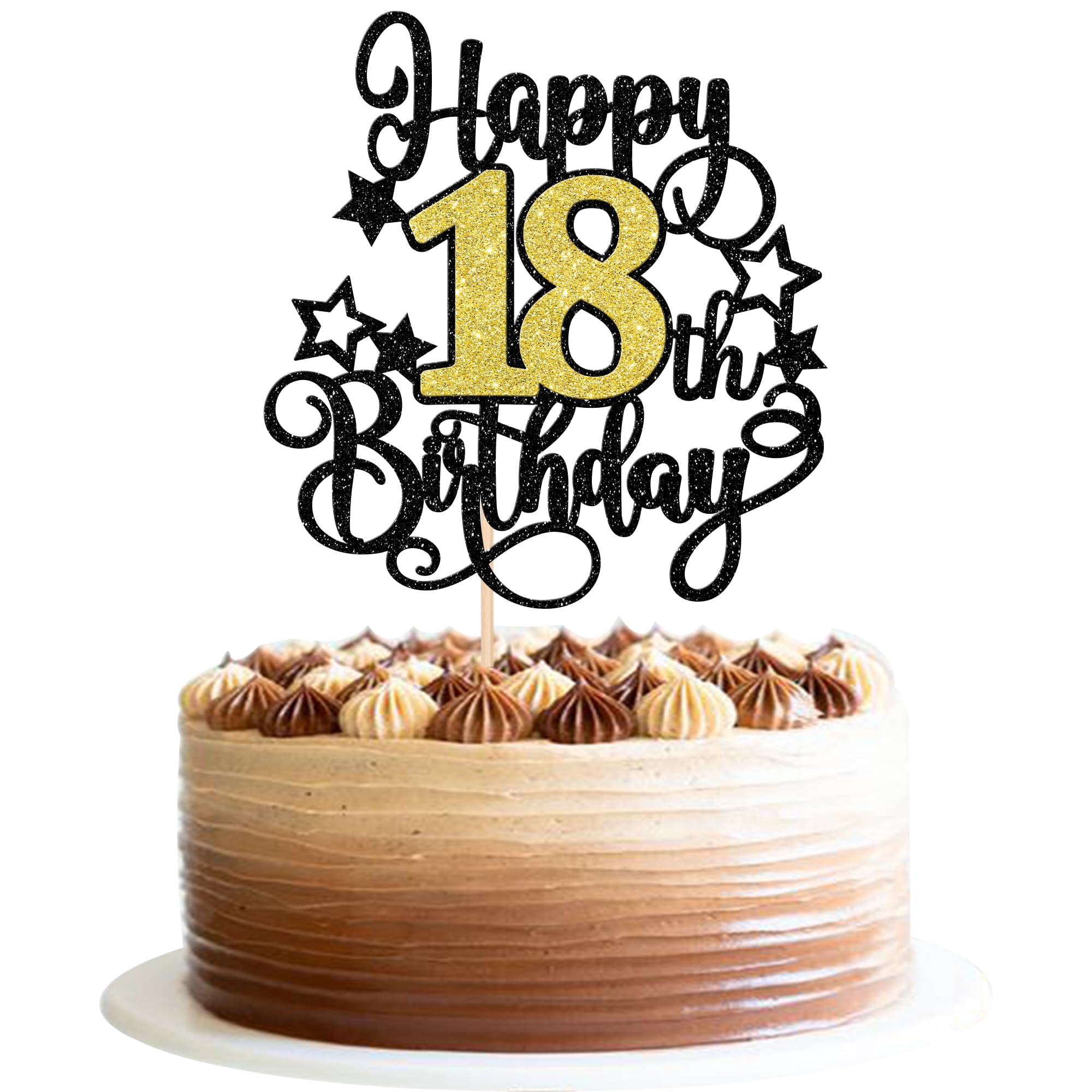 1 PCS Happy 18th Birthday Cake AFN1Topper Black Gold Glitter Cheers to ...