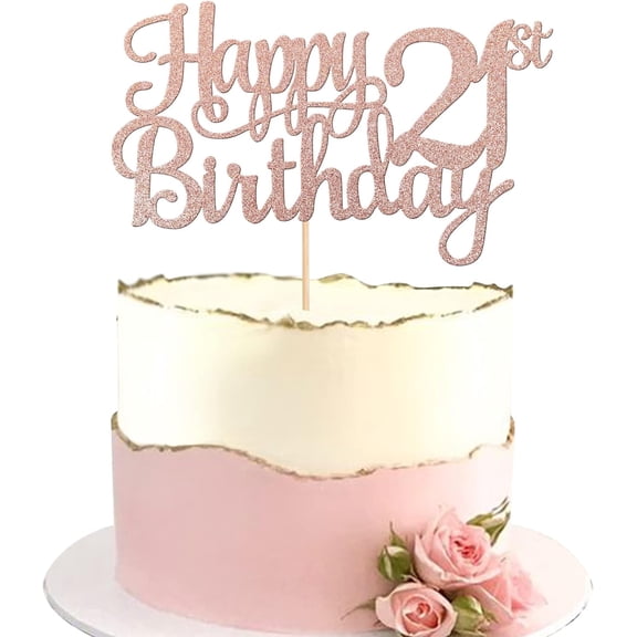 1 PCS Happy 21st Birthday Cake Topper Glitter Cheers to 21 Years Cake Pick Number 21 Fabulous Cake Decoration for 21st Birthday Theme Party Decorations Supplies Rose Gold