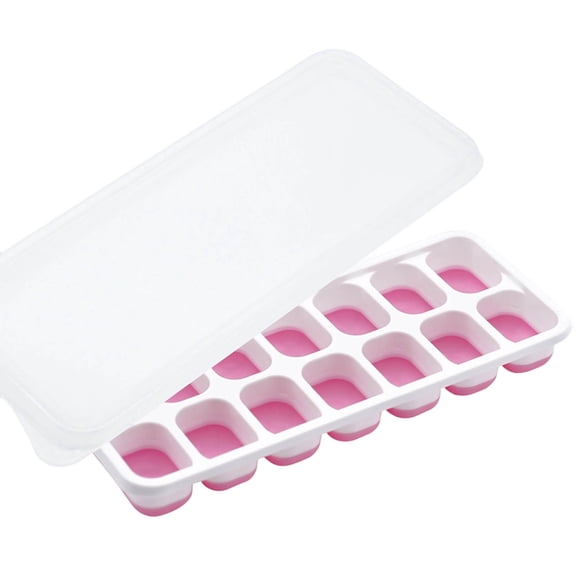 1 PCS Ice Tray for Freezer - 14 Cubes, Easy to Release Silicone Ice Trays with Lids, Reusable Ice Tray, Stackable for Drinks and Ice Coffee, Summer Home Bar Accessories & Party Supplies (Pink)