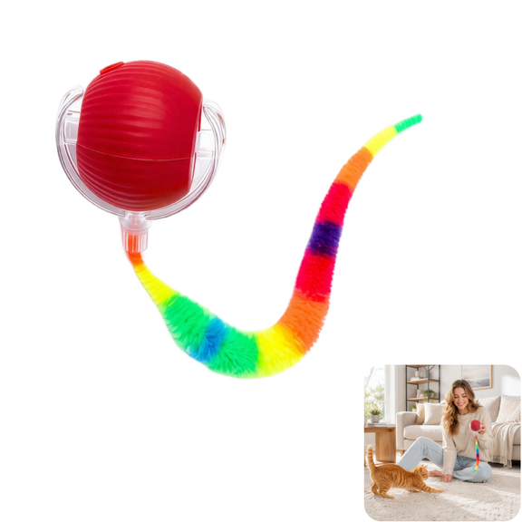 1 PCS Interactive Cat Toy Rolling Ball Chewie Dog Ball with Tail, Smart Automatic Rolling Pet Balls,Automatic Moving Electric Cat Toy