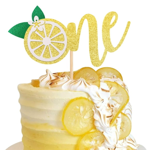 1 PCS Lemon 1st Birthday Cake ZLK1Topper Glitter One Cake Pick Fruit Theme Lemonade Party First Birthday Decorations for Baby Shower Kids Boys Girls Party Supplies Gold