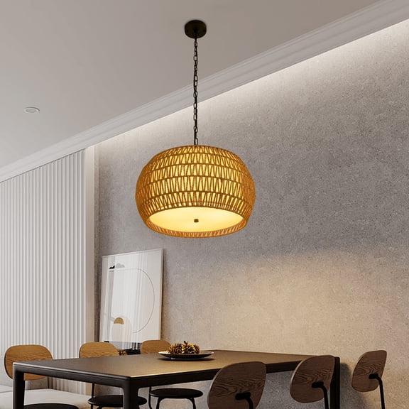 1 PCS Linen Color Woven Pendant Light Fixture, LightFixturesCeilingMount,Pendant Light, Power Source: 3*E26 Bulbs(Not Included)