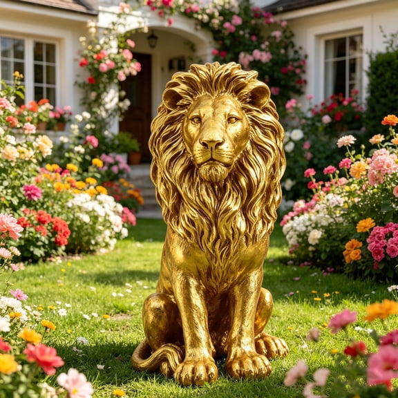 1 PCS Lion Statue, Resin Outdoor Guardian Sculpture, Simulated Animal Decor for Villa, Garden, Park & Resort, Patriotic Independence Day Decoration for Home & Courtyard 24"