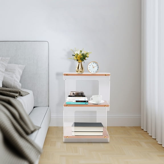 1 PCS Log Color+ Clear Bedside Table, 3 Tiers Side Table, Tea Table, Each Tier Load-bearing Capacity: 20kg/44.09lbs