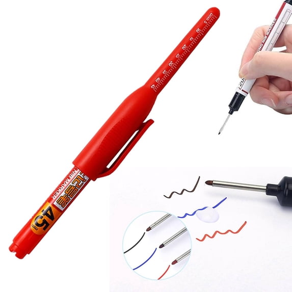 1 PCS Long Nib Marker, 45 Mm Long Head Deep Hole Marker Pens, Fine Nose Tip Deep Reach Permanent Paint Markers for Metal, Marking Pen for Drilling, Carpenter, Woodworking, Construction (Red)