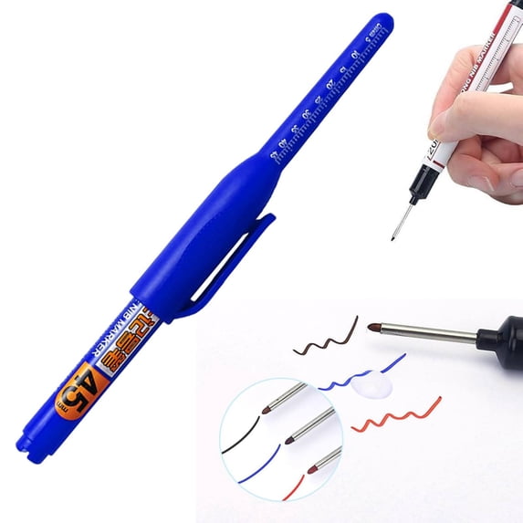 1 PCS Long Nib Marker, 45 Mm Long Head Deep Hole Marker Pens, Fine Nose Tip Deep Reach Permanent Paint Markers for Metal, Marking Pen for Drilling, Carpenter, Woodworking, Construction (Blue)