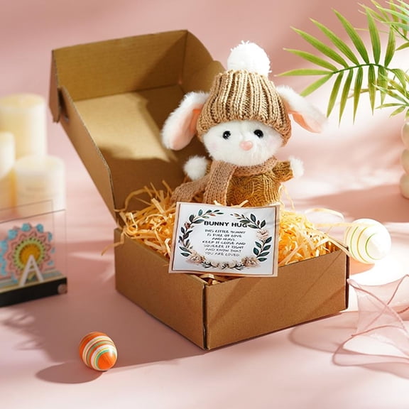 1 PCS Mini Bunny Hug Cute Easter Gift Plush 2026 Bunny in a Box Hugs Positive Bunny Stuffed Animal Rabbit Soft Floppy Easter Ideas Bunnies Basket Stuffers Doll Emotional Support