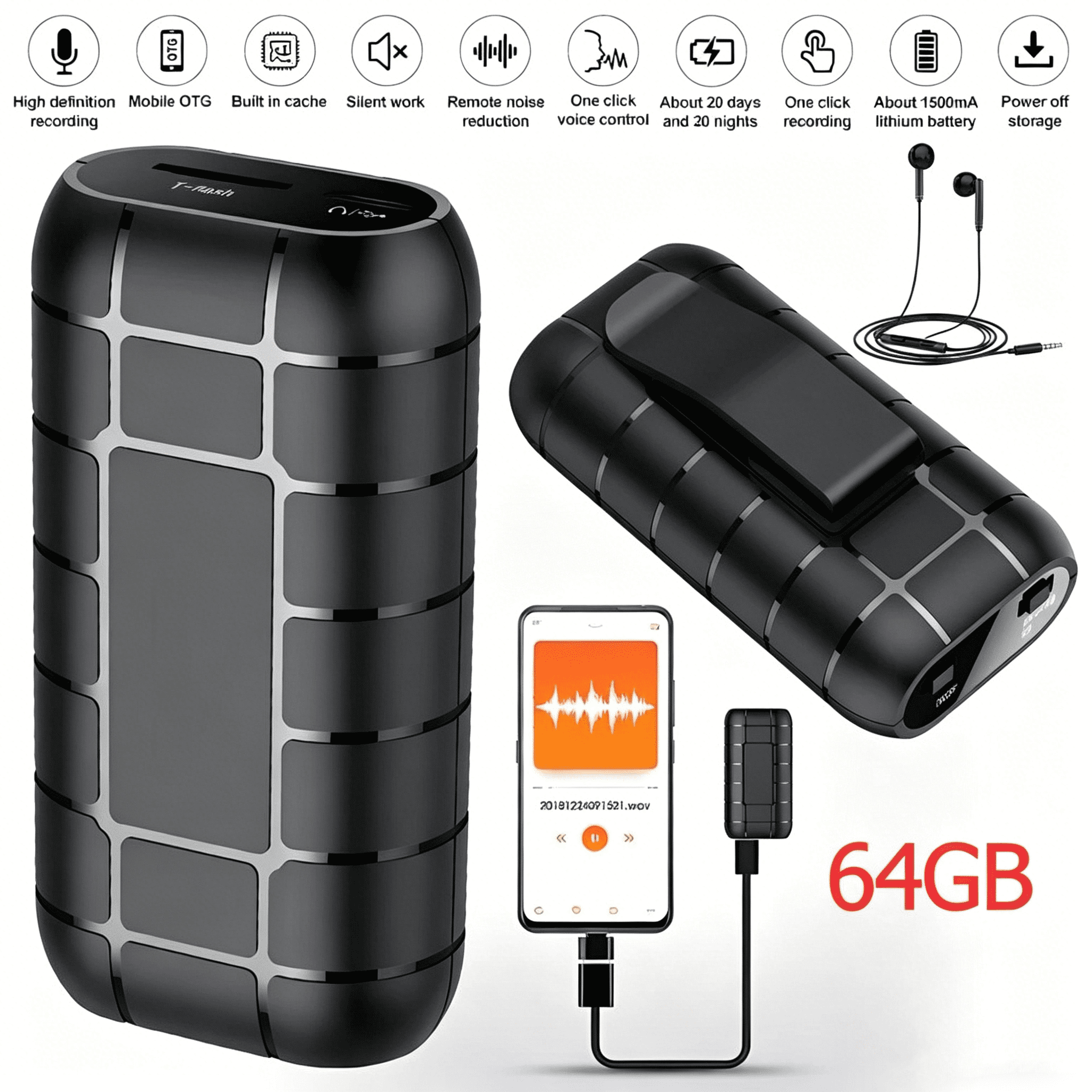 1 PCS Mini Spy Voice Activated Recorder Digital Audio Magnetic 64GB MP3 Player