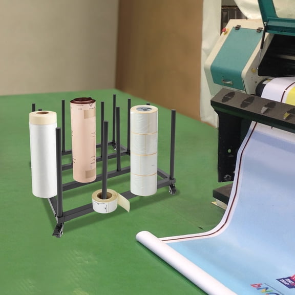 1 PCS Mobile Storage Stand with 16 Rolls Capacity, File Roll Storage Cart, Roll Organizer with Wheels, suitable for storing various types of rolls including vinyl rolls, PVC rolls, linen rolls