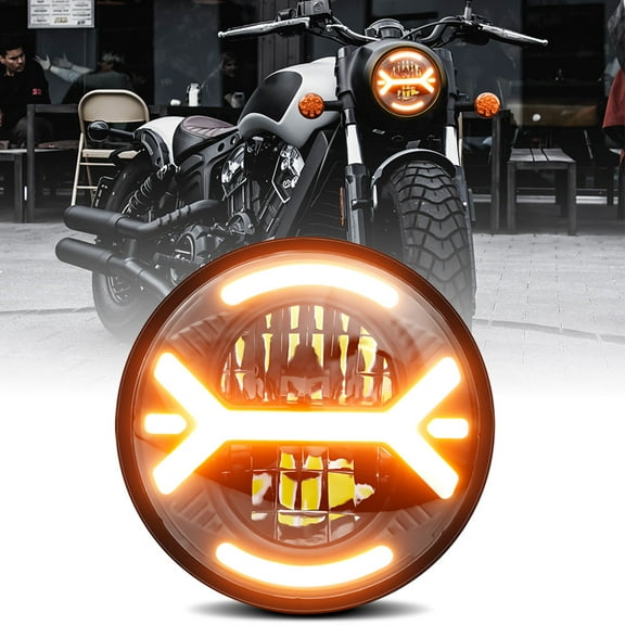 1 PCS Motorcycle Headlight, 5.75" Round LED Headlamp With DRL Turn Signal Low And High Beam