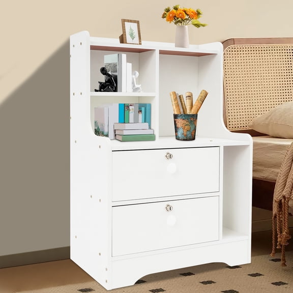 1 PCS Nightstand with Shelf, Modern 2 Drawers Bedside Table with Locks, Bedside Table for Bedroom Dorm, 48*30*70cm/18.9*11.8*27.5in, Total Load-bearing Capacity: 10kg/22.05lbs