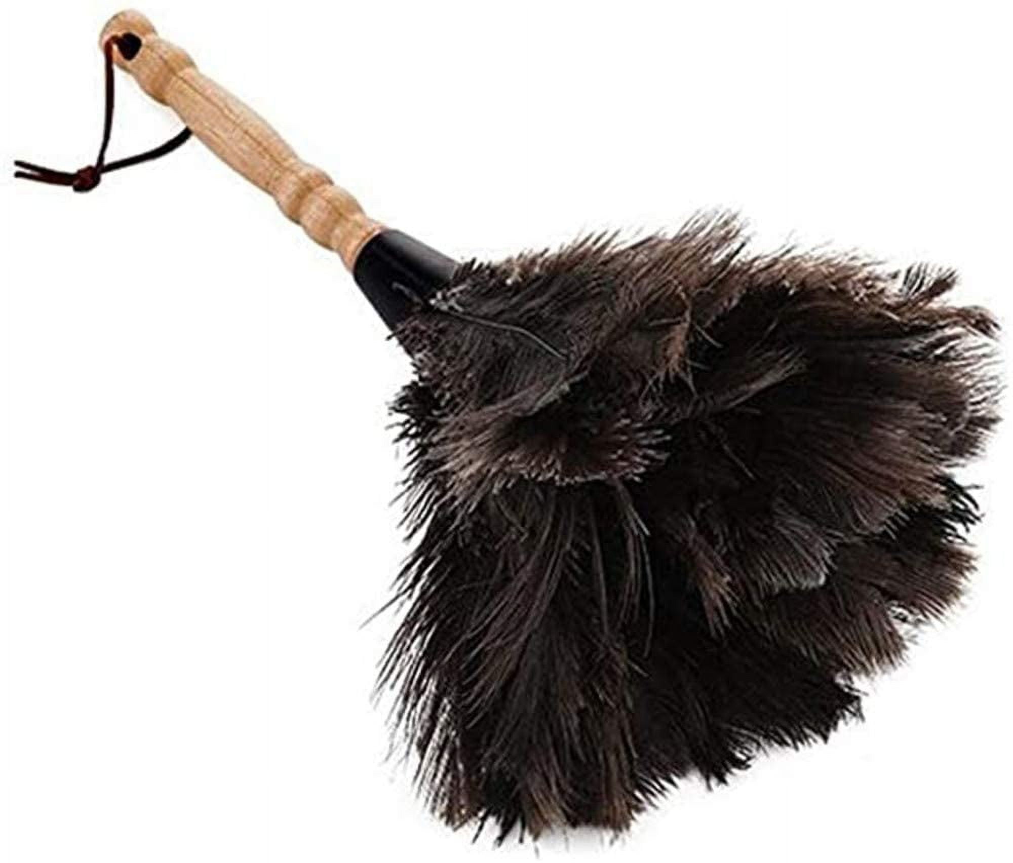 1 PCS Ostrich Feather Duster Fluffy Natural Solid Wooden Handle for Keyboard Home Car Office Cleaning,Brow