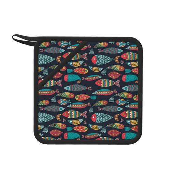 1 PCS Pot Holders for Kitchen - Heat Resistant Silicone Pot Holders with Hanging Loop, Colorful Fish Non Slip Oven Hot Pads, Potholders for Decor Baking Cooking Kitchen