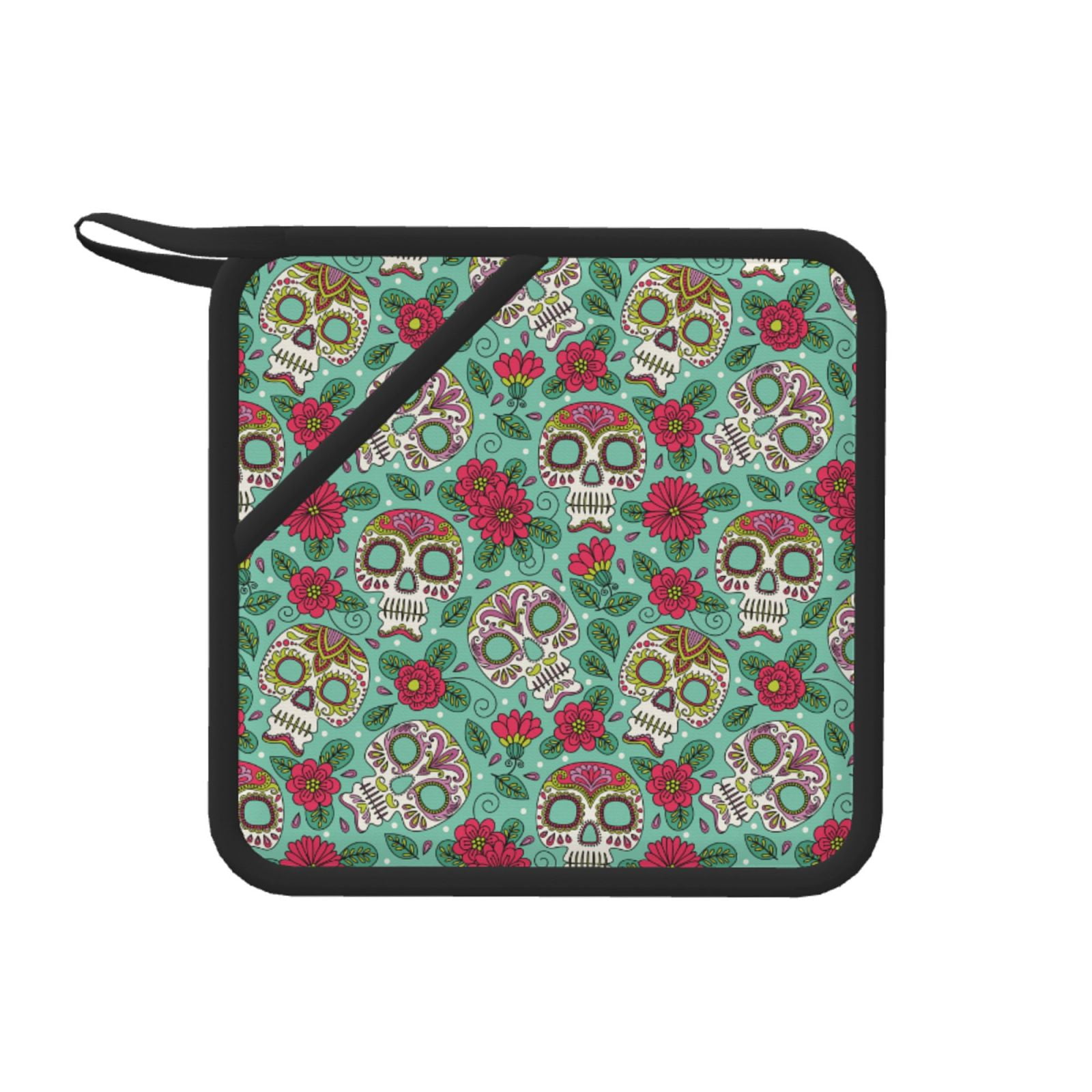 1 PCS Pot Holders for Kitchen flower skull_A Silicone Pot Holders