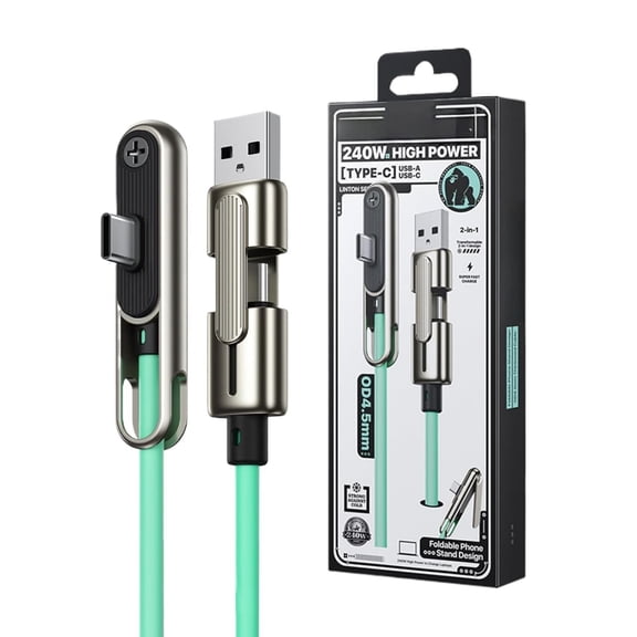 1 PCS Practical Holder With Stand 240W Fast Charging & 480Mbps Data Sync Phone With Adjustable Foldable Holder Compatible With Smartphones - Green