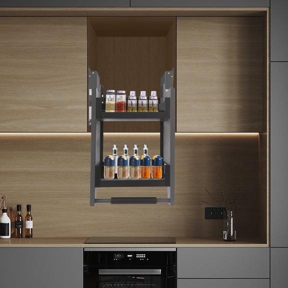 1 PCS Pull-down Cabinet Storage Organizer, Kitchen Pull Down Shelf, Kitchen Wall Cabinet Storage Organizer