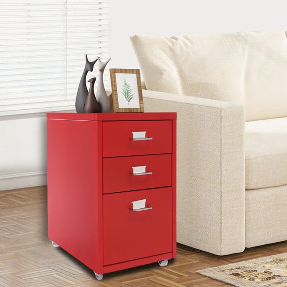 1 PCS Red Filing Cabinet with 3 Drawers, Mobile Filing Cabinet, Metal Storage Cabinet with Wheels for Home and Office, Each Tier Max. Load Capacity: 5kg/ 11.02 lbs