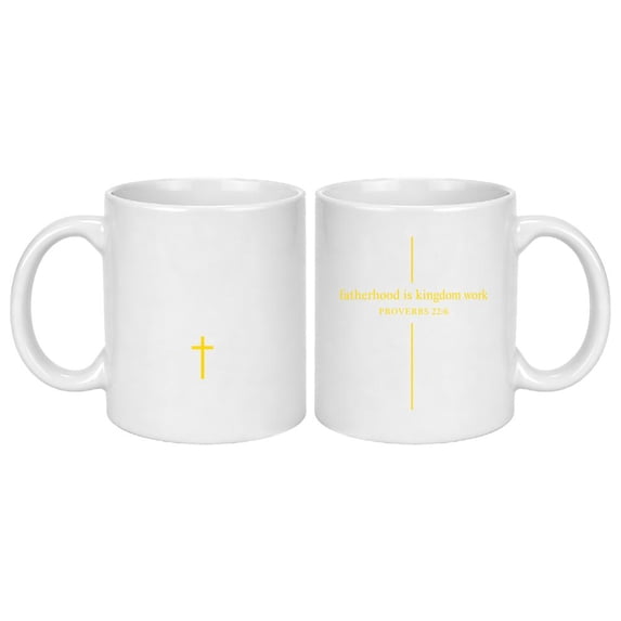 1 PCS Religious Father‘s Day Mug, 11oz Ceramic Coffee Cup with Scripture Verse, Golden Cross Design, Faith-Based Gift for Dad