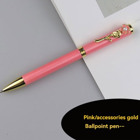 1 PCS Retractable Ballpoint Pens Metal Crystal Diamond Glitter Rose Peach Pens for Journaling Black Ink Pretty Cute Things Fancy Stationery Gifts for Women Birthday Home Office Desk(Pink)
