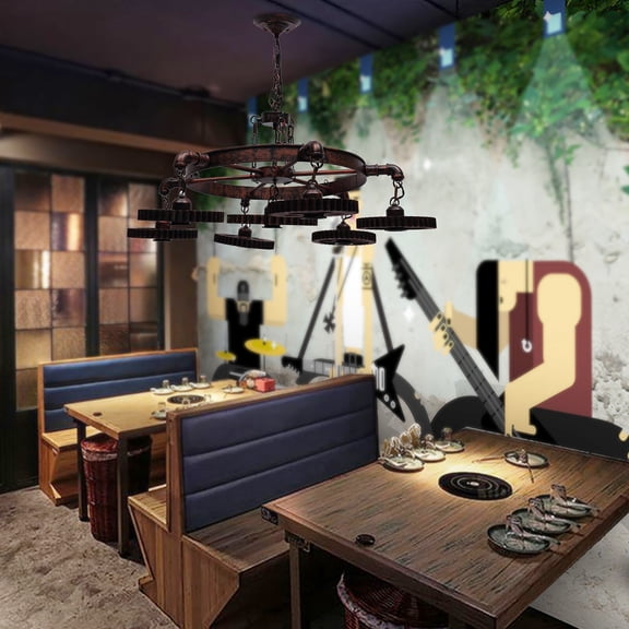 1 PCS Rust Color Ceiling Light, 7-Light Pendant Lights, Height-Adjustable Suspension Ceiling Light Fixture,Control Method: Wall Switch(Not Included),Light Source: 7* E26 Bulbs(Not Included)