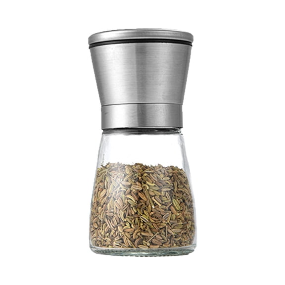 1 PCS Salt or Pepper Grinder for Kitchen - Spice Mill with Stainless Steel Cap, Ceramic Blades, and Adjustable Coarseness - Refillable Glass Body for Home Cooking (Silver)