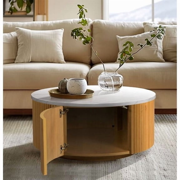 1 PCS See below Round Coffee Table with Medium Walnut Wood Finish