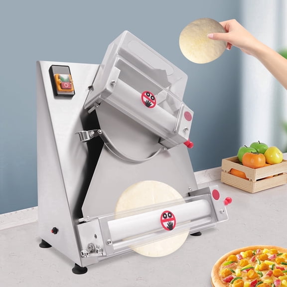 1 PCS Silver Commercial Dough Roller Sheeter, Pizza Dough Roller Sheeter, Electric Pizza Dough Roller, 370W, Adjustable Thickness: 0.7-5.4mm/ 0.03-0.21 in