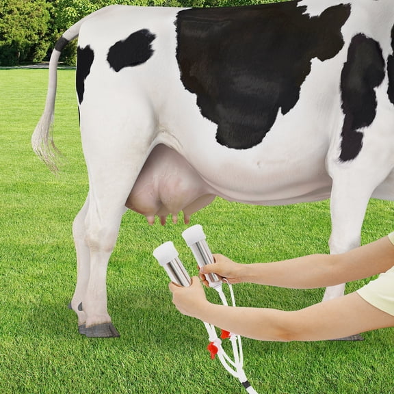 1 PCS Silver Pulsation Cow Milking Machine, Electric Cow Milker, Milking Machine with Stainless Steel Bucket